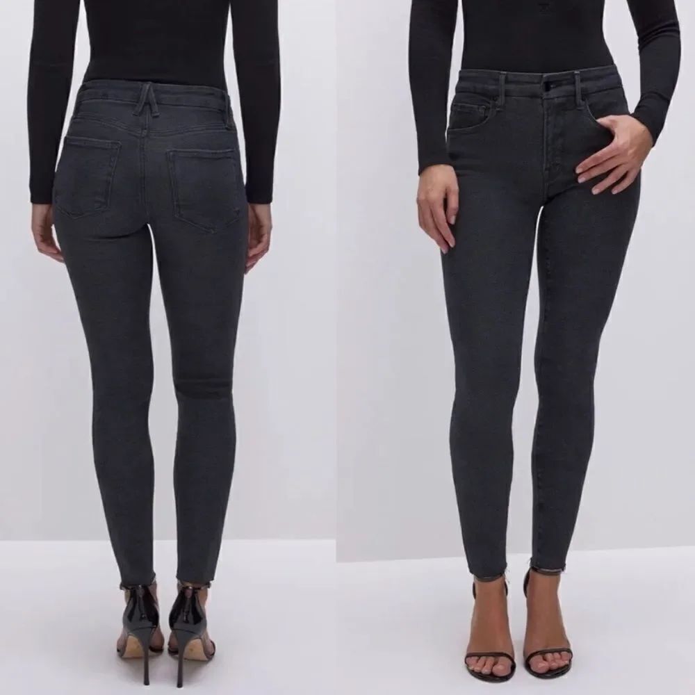 Good American Good Legs High Rise Skinny Jean Black Raw Hem 14/32 NEW